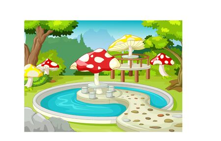 Funny Park Garden With Swimming Pool Cartoon for your designのイラスト素材