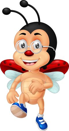 Funny Red Brown Bug Wearing Glasses And Blue Shoes Cartoon for your designのイラスト素材