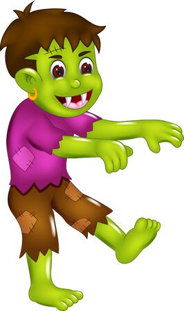 Funny Green Frankenstein Monster In Purple Shirt Cartoon for your designのイラスト素材