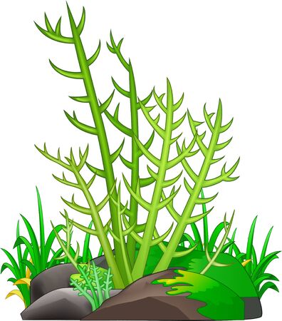 Cool Green Plant On Grey Rock With Green Grass Cartoon for your designのイラスト素材