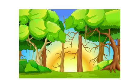Cool Forest View With Trees And Sunset View Cartoon for your designのイラスト素材