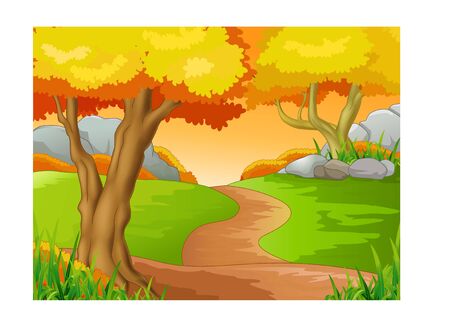 Cool Landscape View With Hill, Rocks, And Trees Cartoon for your designのイラスト素材