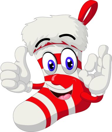 Funny Red White Christmas Sock Cartoonのイラスト素材