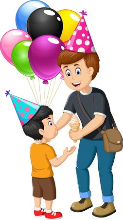 A Man Giving Colorful Balloons for a Boy Cartoonのイラスト素材