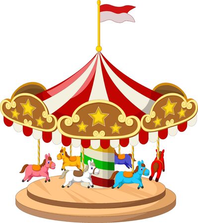 Cool Colorful Horse Toy Carousel Cartoonのイラスト素材