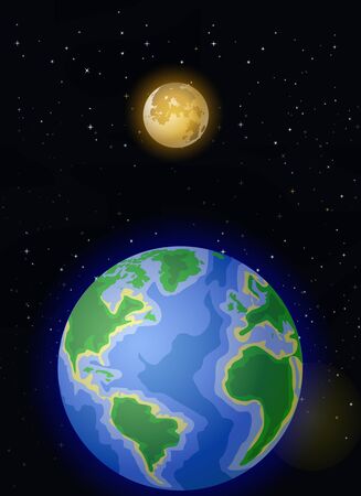 Earth View Witj Moon in Galaxy Space View Cartoonのイラスト素材