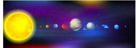 Solar System Milky Way Galaxy in Space View Cartoon