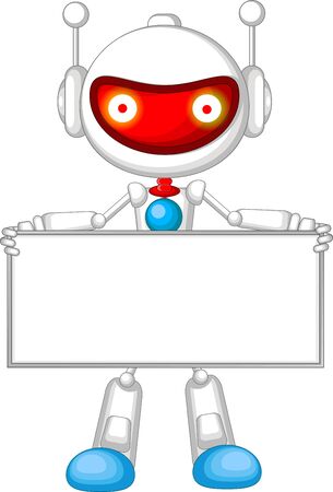 Cool White Robot Cyborg Holding White Blank Paper Board Cartoonのイラスト素材