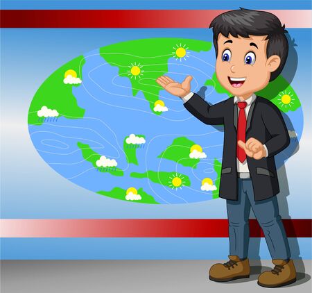 Handsome Reporter Giving Information About Today Weather Cartoonのイラスト素材