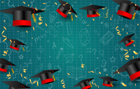 Happy Graduation Greeting Background with Capのイラスト素材