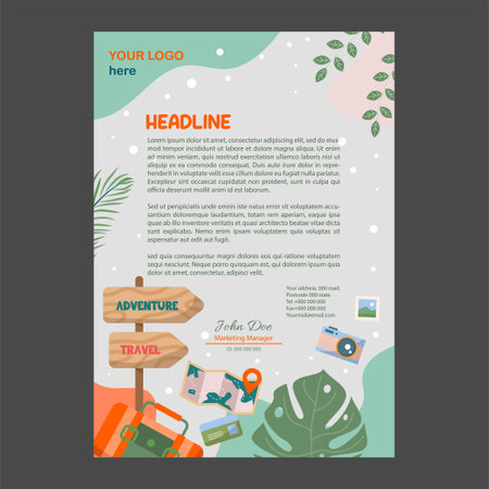 Hand drawn letterhead travel agency with flat color conceptのイラスト素材