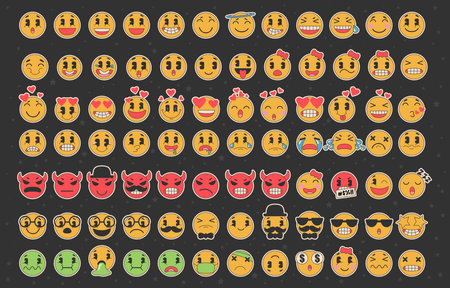retro emoticons bundle sticker set with flat color conceptのイラスト素材