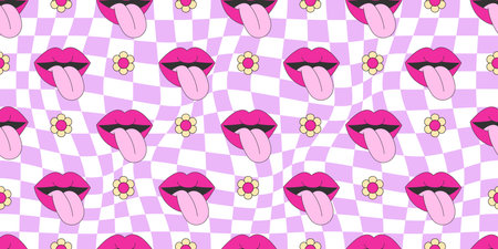Seamless Pattern  Summer groovy 70s with hippie style