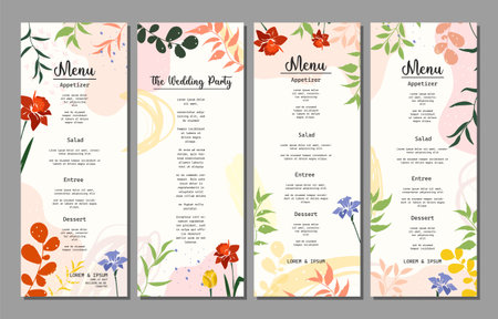 Wedding and restaurant menu with Floral art templates. Good for poster, invitation, birthday and Mothers Day cards, flyer, banner, brochure. vector illustrationのイラスト素材