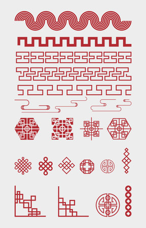 Set of Traditional Chinese decorative border. Chinese symbol for Chinese new year or other festival. vector illustrationのイラスト素材