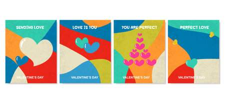 Creative concept of Happy Valentines Day cards set. Modern abstract art design with hearts  geometric shapes. Templates for celebration,  ads,  branding, banner,  cover,  label,  poster,  sales. vector illustration.のイラスト素材