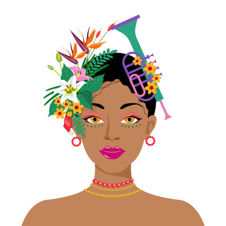 Portrait of beautiful woman in brazil carnival outfit . vector illustrationのイラスト素材