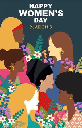 international women's day background with flat vector illustration concept, for cover, poster, banner, sales.のイラスト素材