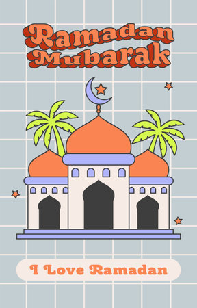 Ramadan Mubarak Background with Retro Groovy Aesthetic concept. vector illustrationのイラスト素材