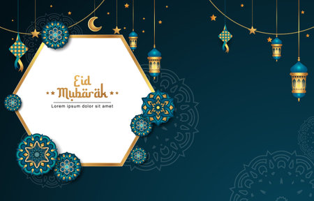 elegant eid mubarak islamic banner design. vector illustrationのイラスト素材