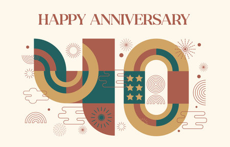 happy anniversary with geometric numbers in flat color concept. vector illustrationのイラスト素材