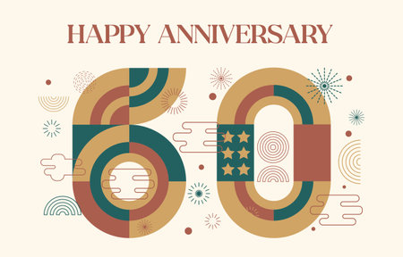 happy anniversary with geometric numbers in flat color concept. vector illustrationのイラスト素材