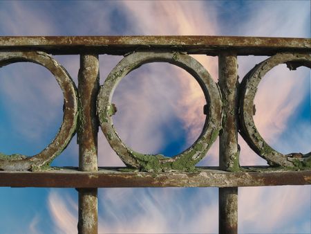                        A composite image with fence and sky. The fence has its selected path included.        の写真素材