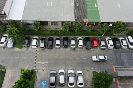 BANGKOK, THAILAND- July 9:  in the parking lot Top view from condominium on July 9, 2016 in Bangkok, Thailand.のeditorial素材