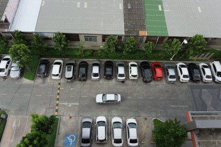 BANGKOK, THAILAND- July 9:  in the parking lot Top view from condominium on July 9, 2016 in Bangkok, Thailand.のeditorial素材