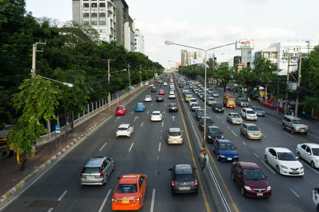 BANGKOK, THAILAND- JUNE 25:  Sunday traffic in the afternoon on June 25, 2016 in Bangkok, Thailand.のeditorial素材