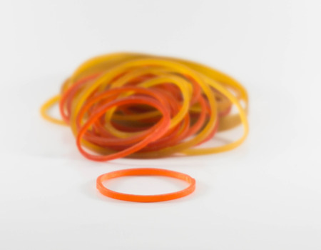 Rubber bands on white backgroundの写真素材