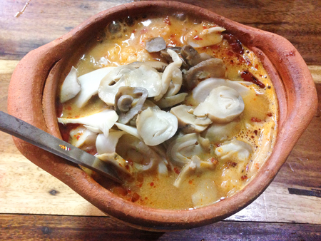 mush or rice soup spicy with mushroom,thailandの写真素材