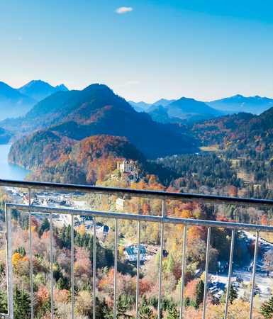 Mountain autumn landscape with colorful forest. Blue sky.の写真素材