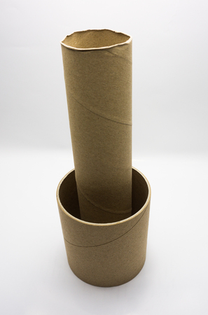Paper tube of toilet paper on white background.の写真素材