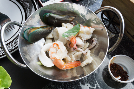 Thai seafood on table Include shrimp shellfish squid.の写真素材