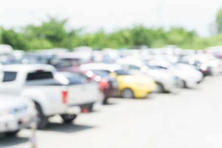 Blur parking lot, row of cars outdoor.の写真素材
