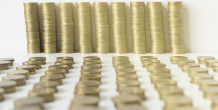 Golden coin on white background, Saving money concept.