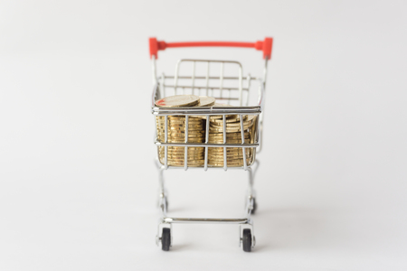 Shopping cart on white background, small Shopping cart.の写真素材