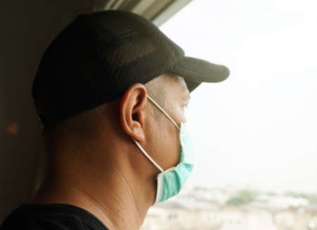 Men wear protective masks, air pollution, health care.