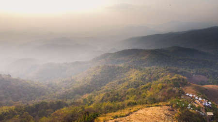 Landscape of Mountain, beautiful green forest and sky in the morning.の写真素材