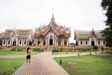 Nakhon Pathom, Thailand-November 1, 2020 : Asian tourists at Wat Si Sa Thong, Amazing old Historical Sites in Thailand.のeditorial素材