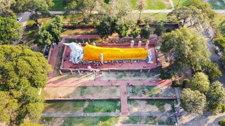 Aerial view of tourist at big Buddha statue in Thailand.の写真素材