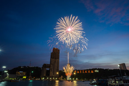 Beautiful fireworks at Bali Hai, Pattaya, Chonburi.の写真素材