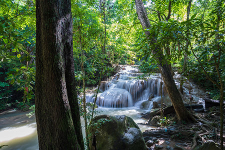 Beautiful Jungle waterfall in tropical rainforest in Thailand.の写真素材