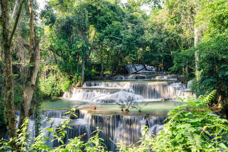 Beautiful Jungle waterfall in tropical rainforest in Thailand.の写真素材