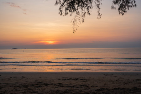 Beautiful beach and sea with sunrise sky, sky background, Horizon over the water.の写真素材