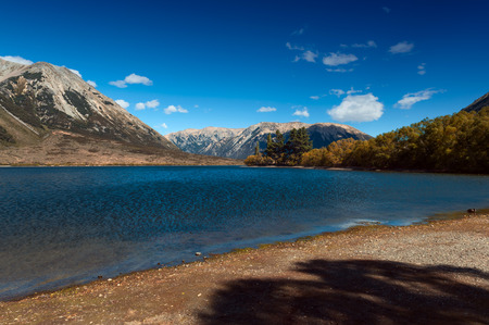 Lake Pearson / Moana Rua Wildlife Refuge located in Craigieburn Forest Park in Canterbury region, South Island of New Zealandの写真素材
