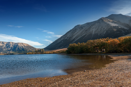 Lake Pearson / Moana Rua Wildlife Refuge located in Craigieburn Forest Park in Canterbury region, South Island of New Zealandの写真素材