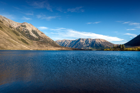 Lake Pearson / Moana Rua Wildlife Refuge located in Craigieburn Forest Park in Canterbury region, South Island of New Zealandの写真素材