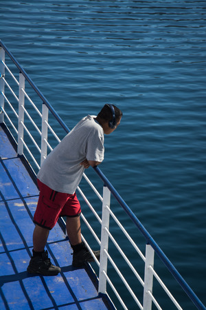 Cook Strait, New Zealand - March 5, 2016: Passenger on ferry traveling from Wellington to Picton via Marlborough Sounds, New Zealandのeditorial素材
